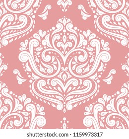 Pink and white vintage vector seamless pattern, wallpaper. Elegant classic texture. Luxury ornament. Royal, Victorian, Baroque elements. Great for fabric and textile, wallpaper, or any desired idea.