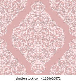 Pink and white vintage vector seamless pattern, wallpaper. Elegant classic texture. Luxury ornament. Royal, Victorian, Baroque elements. Great for fabric and textile, wallpaper, or any desired idea.