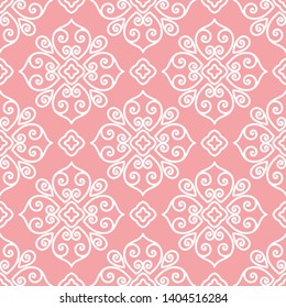 Pink and white vintage vector seamless pattern, wallpaper. Elegant classic texture. Luxury ornament. Royal, Victorian, Baroque elements. Great for fabric and textile, wallpaper, or any desired idea.