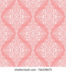 Pink and white vintage vector seamless pattern. Elegant classic texture. Luxury ornament illustration. Royal, Victorian, Baroque elements. Great for fabric and textile, wallpaper, or any desired idea.