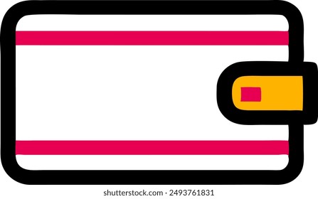 A pink and white wallet with a yellow button on a white background