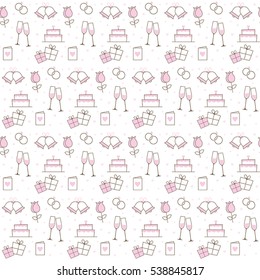 Pink And White Wedding Icons Seamless Background