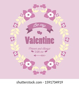 Pink and white wreath frame of elegant, for design greeting card happy valentine romantic. Vector