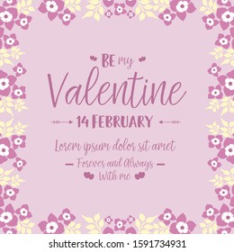 Pink and white wreath frame of elegant, for design greeting card happy valentine romantic. Vector