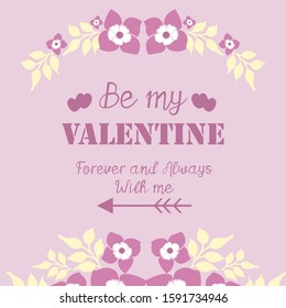 Pink and white wreath frame of elegant, for design greeting card happy valentine romantic. Vector