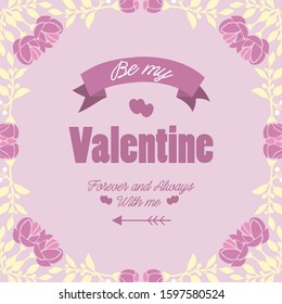Pink and white wreath unique frame, for happy valentine invitation card design. Vector
