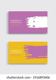 Pink white yellow ink brush stroke card on white background. Japanese style. Vector illustration of grunge stains