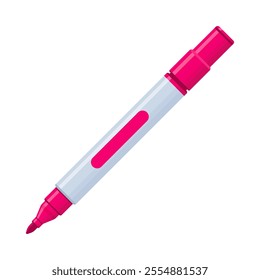 Pink whiteboard permanent marker pen with cap off. School supplies, stationery, drawing, writing tool concept. Flat vector illustration isolated on a white background with copy space