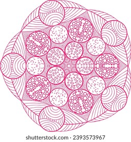 Pink and white,circular pattern featuring a floral mandala design. Valentine design