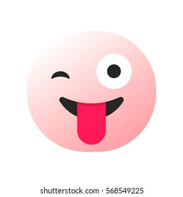 pink wicked emoticon , emoji with tongue out and winking, smiley - vector illustration

