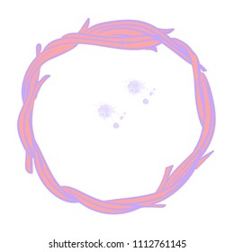 Pink wicker wreath of twigs isolated on white background. Interweaving twigs and rods in a circle. Vector illustration