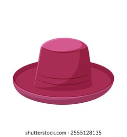 Pink wide-brimmed hat illustration on white background. Vector illustration