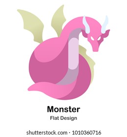 Pink wigned dragon Flat Illustration