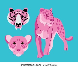 pink wild felines animals icons