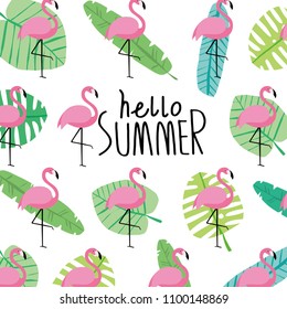  pink wild leaf and flamingo joyful spring summer,African botanical tropical woodland style,illustration vector