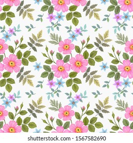 Pink wild rose seamless pattern for fabric textile wallpaper.