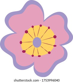 Pink wildflower, design element, vector flat illustration.