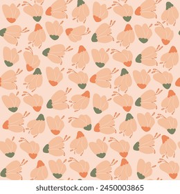 Patrón sin fisuras de flores silvestres rosas. Verano floral repetir portada. Adorno de bucle botánico. Ilustración dibujada a mano plana de Vector de botón de flor.