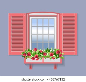Pink Window with Flowers.