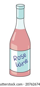 Pink Wine in a bottle. Doodle cartoon hipster style vector illustration isolated on white background. Good for party card, posters, bar menu or alcohol cook book recipe