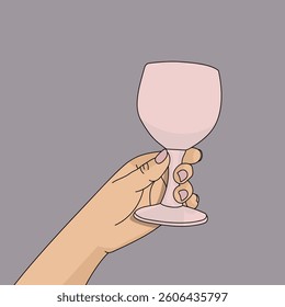 Pink wine glass in hand vector illustration