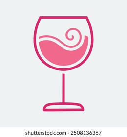 Pink wine glass icon. Simple line icon of a pink wine glass with a swirl design. Ideal for use in websites, apps, and other graphic projects.