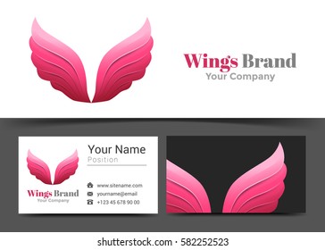 Pink Wing Corporate Logo and Business Card Sign Template. Creative Design with Colorful Logotype Visual Identity Composition Made of Multicolored Element. Vector Illustration.