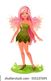 Pink wings Fairy standing vector fantasy illustration