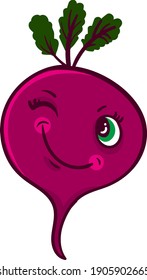 Pink winking beet, illustration, vector on a white background.