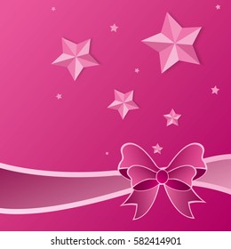 Pink winter abstract background. Christmas background with ribbon and bow. Vector.