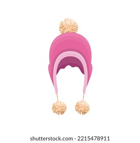 Pink winter autumn wooly hat isolated. Warm hat for cold season.