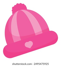 Pink winter hat with a pompom and a heart, perfect for designs related to winter, warmth, and love