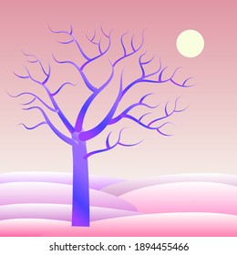 pink winter landscape with tree