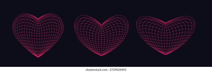 pink wireframe heart shapes set grids grid design element 