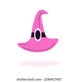 Rosa Hexenhut. Cartoon-Doodle-Illustration auf weißem Hintergrund
