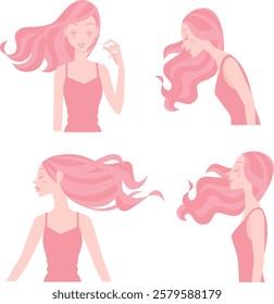 Pink woman's hair with long hair blowing in the wind