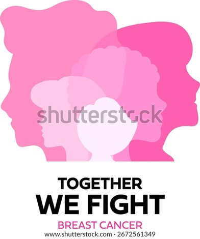 Pink women' faces overlapping each other. Design for breast cancer awarness. Together we fight concept, vector illustration.