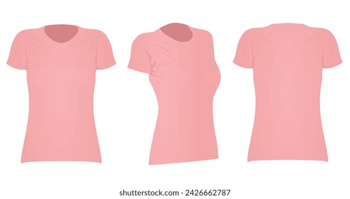 Pink  women t shirt. front side and back view. vector illustration