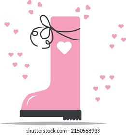 Pink women's boots designed in illustrator professionally with small pink love hearts on a white background