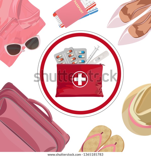 Pink Womens Accessories On Floor Stock Vector (Royalty Free) 1365185783