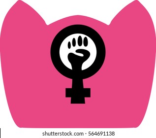 Pink women's hat ears and a symbol of feminism Vector illustration