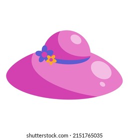 Pink women's hat. Vector flat illustration of a beach hat.