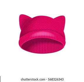 Pink Womens Pussy Hat, Feminists Protest. Vector Illustration.