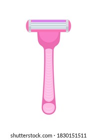 Pink women's shaving razor with replaceable blades, isolated on white background. Disposable razor for girls. Vector illustration, flat design element.