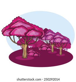 Pink Wood against a cloud  - cartoon vector illustration
