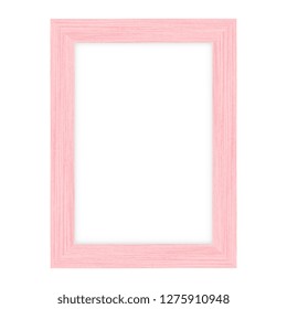 Pink wood picture frame on white background