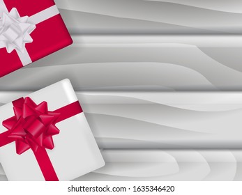 Pink wooden background with gift boxes. Vector stock illustration for card