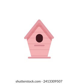 Pabellón rosa de madera con un agujero. Casa de animales de plumas. Casa de aves, alimentador, área de anidación. Vector aislado en fondo blanco, eps 10.