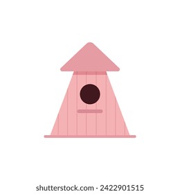 Pabellón rosa de madera con un agujero. Casa de aves, alimentador de aves, área de anidación. Ilustración vectorial aislada en fondo blanco, eps 10.