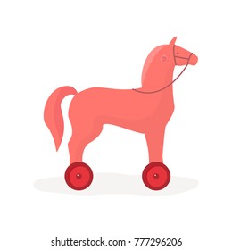 Pink wooden horse. Vector.